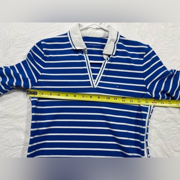 Tommy Hilfiger polo shirt open V-neck white and blue stripes women’s size S - Picture 17 of 17